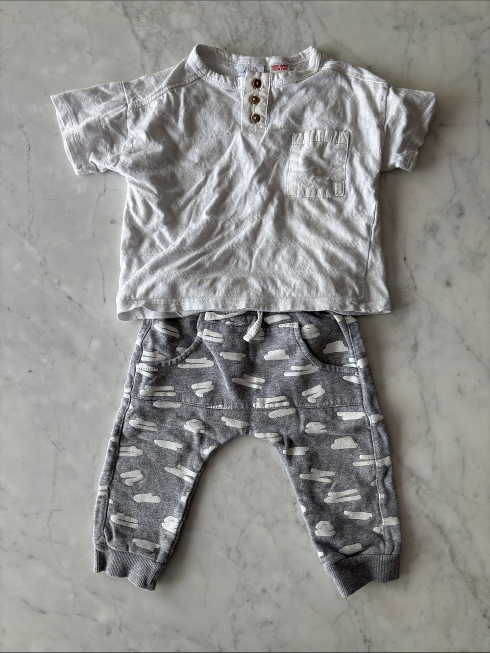 Zara White Tee and Indigo Grey Sweats 12 Months